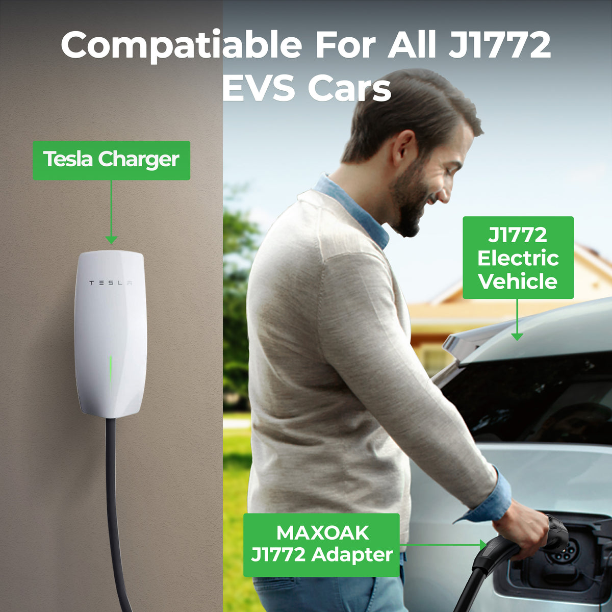 MAXOAK Tesla to J1772 Charging Adapter Max 48A Compatible with Tesla for All J1772 EVs